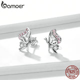 925 Silver Butterfly Stud Earrings Platinum Plated Wedding Gift
