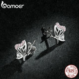 925 Silver Butterfly Stud Earrings Platinum Plated Wedding Gift