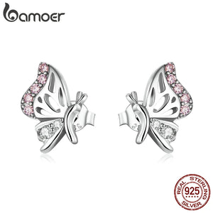 925 Silver Butterfly Stud Earrings Platinum Plated Wedding Gift