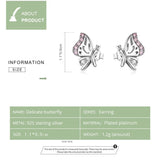 925 Silver Butterfly Stud Earrings Platinum Plated Wedding Gift