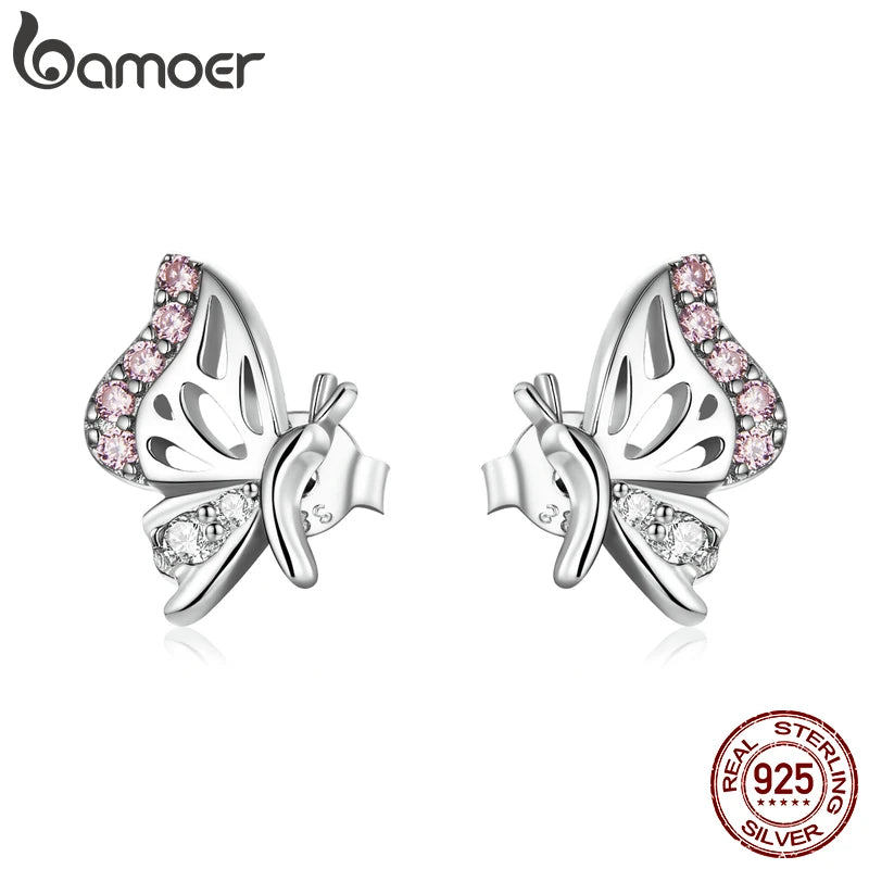 925 Silver Butterfly Stud Earrings Platinum Plated Wedding Gift