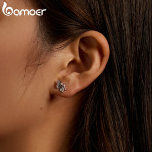 925 Silver Butterfly Stud Earrings Platinum Plated Wedding Gift