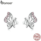 925 Silver Butterfly Stud Earrings Platinum Plated Wedding Gift