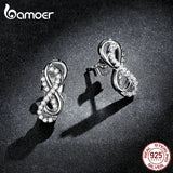 Sterling Silver Double Infinity Stud Earrings with CZ Stone