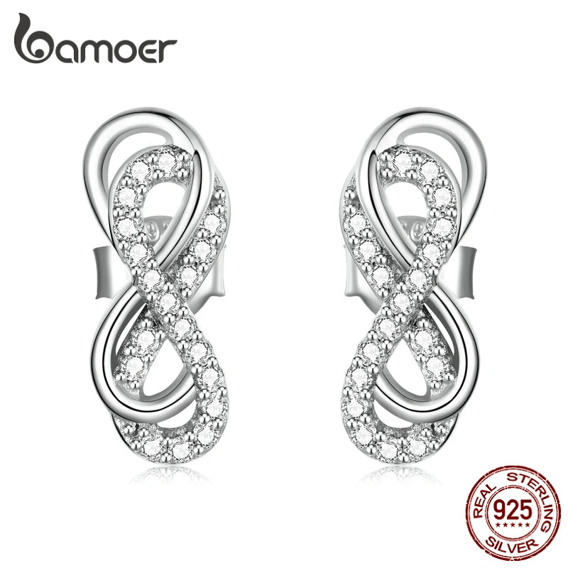Sterling Silver Double Infinity Stud Earrings with CZ Stone
