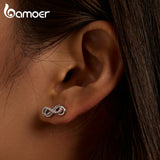 Sterling Silver Double Infinity Stud Earrings with CZ Stone
