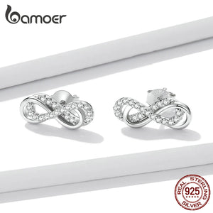 Sterling Silver Double Infinity Stud Earrings with CZ Stone