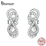 Sterling Silver Double Infinity Stud Earrings with CZ Stone