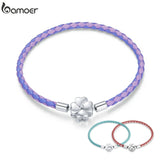925 Sterling Silver Clover Bracelet Leather DIY Fine Jewelry