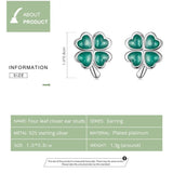 925 Silver Clover Stud Earrings Hypoallergenic Green Enamel Ear Studs