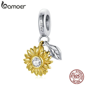 925 Silver Sunflower Charm Pendant with Zircon for Bracelet Bangle