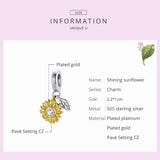 925 Silver Sunflower Charm Pendant with Zircon for Bracelet Bangle