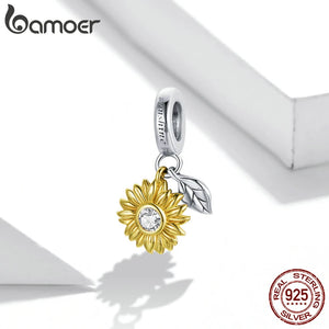 925 Silver Sunflower Charm Pendant with Zircon for Bracelet Bangle