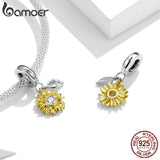 925 Silver Sunflower Charm Pendant with Zircon for Bracelet Bangle