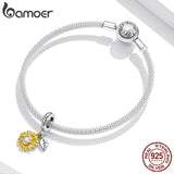 925 Silver Sunflower Charm Pendant with Zircon for Bracelet Bangle