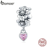 925 Sterling Silver Heart Pendant Flower Charm Bracelet Beads Women Jewelry