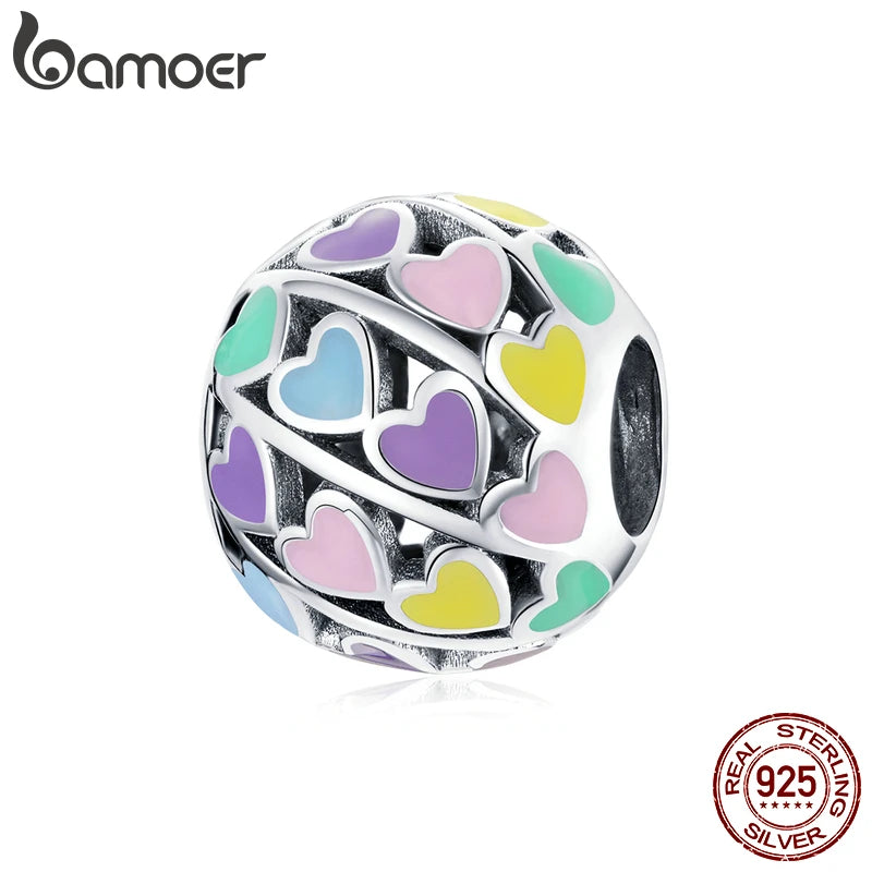 925 Silver Rainbow Heart Charm Pendant for Bracelet DIY