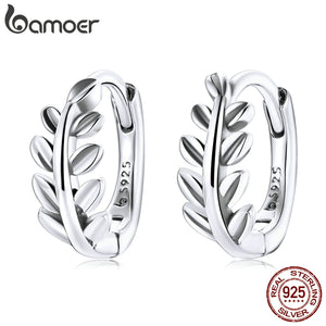 925 Silver Leaf Ear Buckles Earrings for Women BSE500