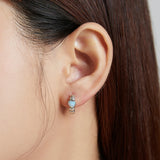 925 Silver Rainbow Love Hoop Earrings Opal Heart Women Jewelry