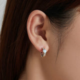 925 Silver Rainbow Love Hoop Earrings Opal Heart Women Jewelry