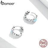 925 Silver Rainbow Love Hoop Earrings Opal Heart Women Jewelry