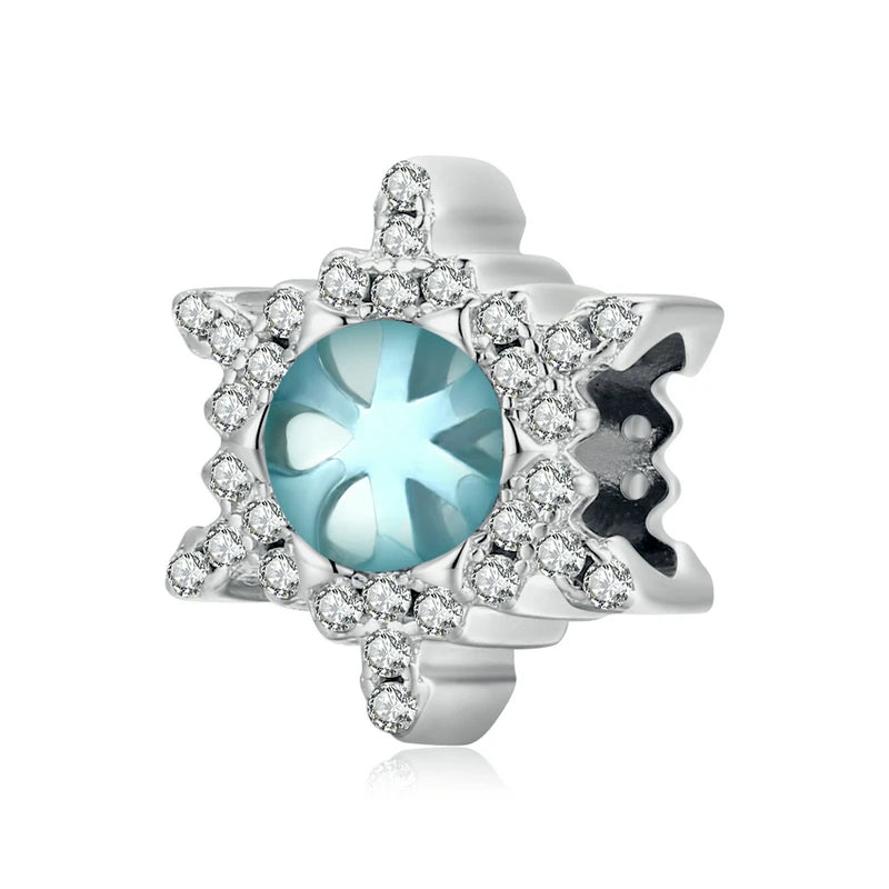 925 Silver Moonstone Snowflake Charm Pendant for Bracelet Bangle