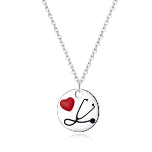 925 Silver Stethoscope Heart Coin Necklace Health Professional Gift