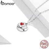 925 Silver Stethoscope Heart Coin Necklace Health Professional Gift