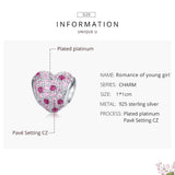 925 Silver Pink CZ Heart Charm for Snake Bracelets Romantic Jewelry BSC118
