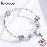 925 Silver Pink CZ Heart Charm for Snake Bracelets Romantic Jewelry BSC118