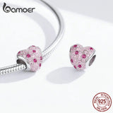 925 Silver Pink CZ Heart Charm for Snake Bracelets Romantic Jewelry BSC118