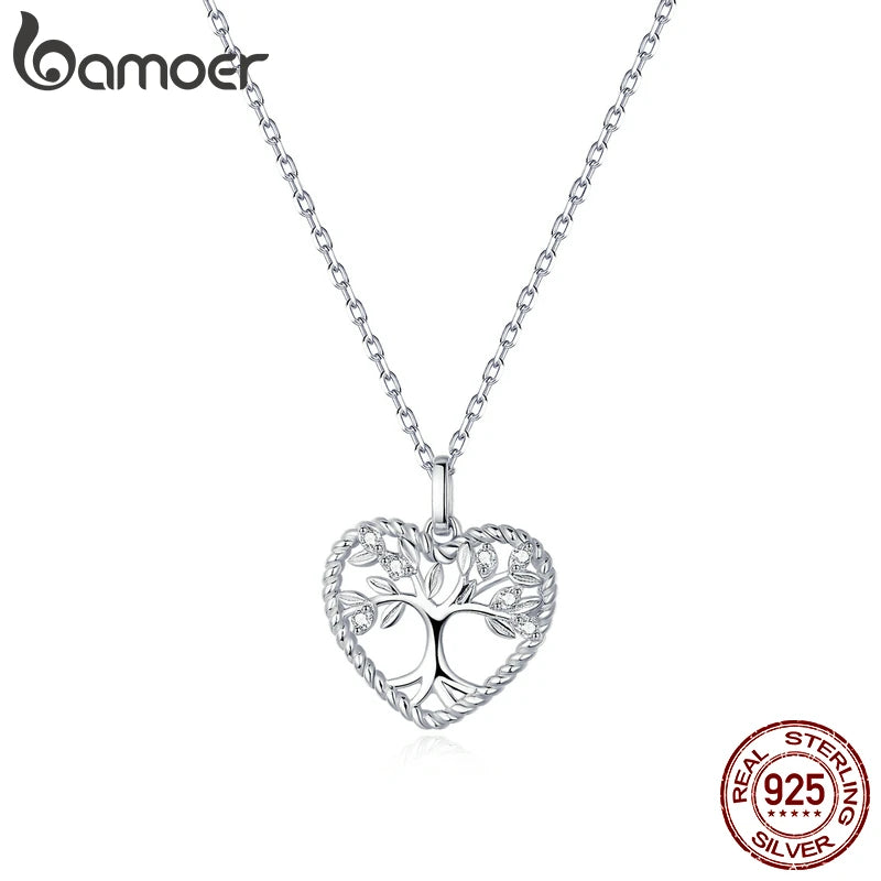 925 Silver Tree of Life Heart Pendant Necklace for Women