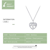 925 Silver Tree of Life Heart Pendant Necklace for Women