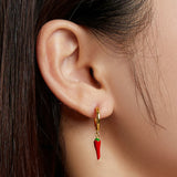 925 Silver Red Enamel Pepper Hoop Earrings for Women