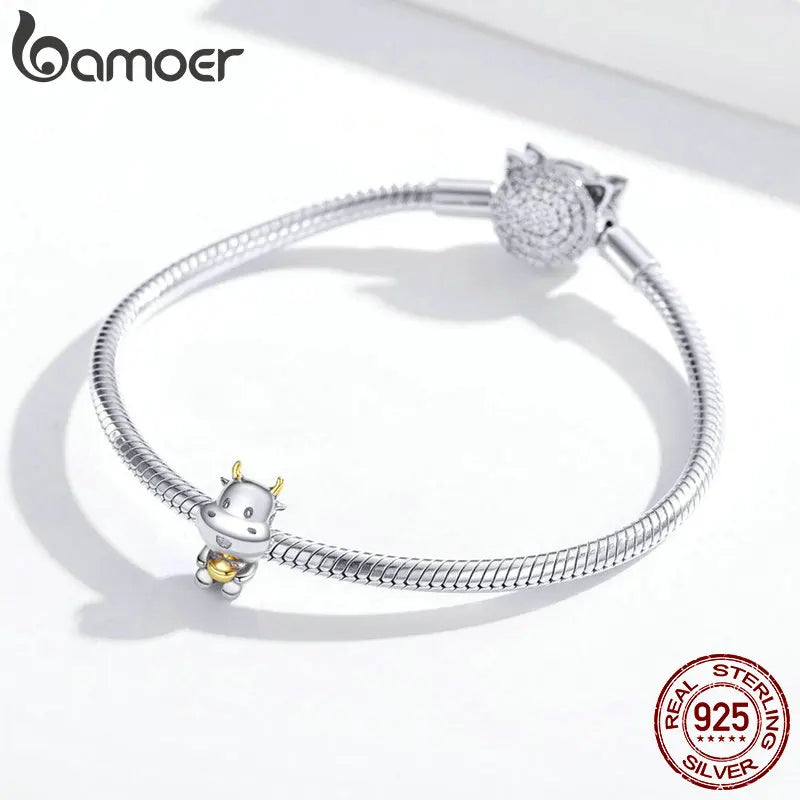 925 Silver Retro Cow Charm for Bracelet Bangle Vintage Lucky DIY SCC1709