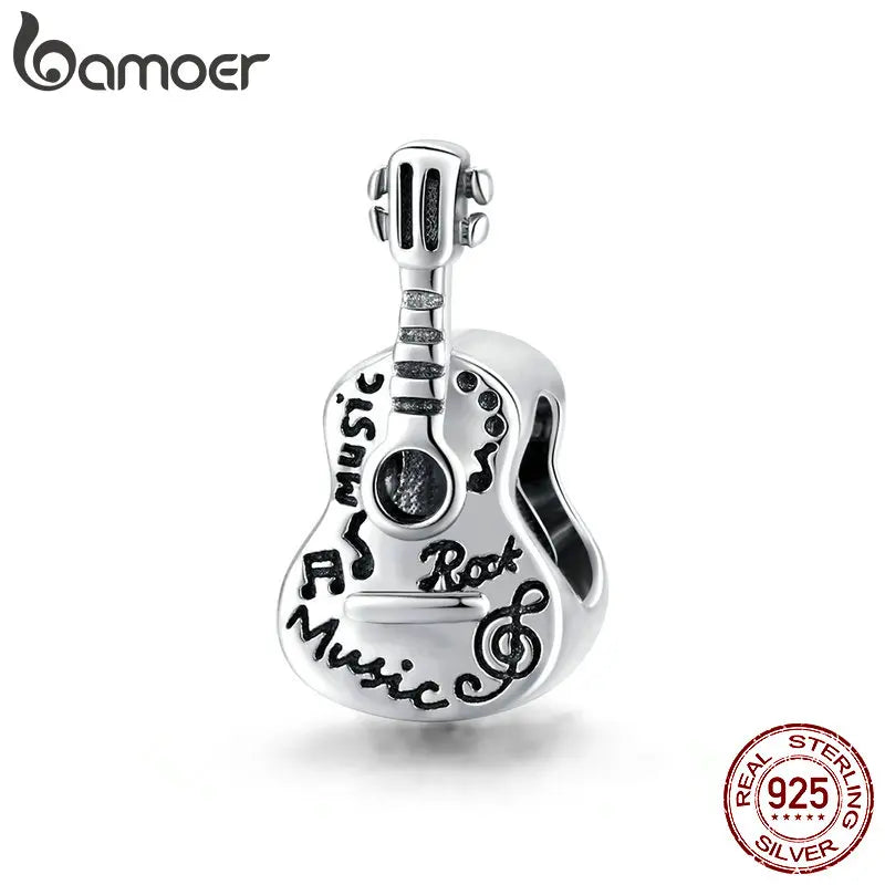 Sterling Silver Retro Guitar Charm for Bracelet & Bangle