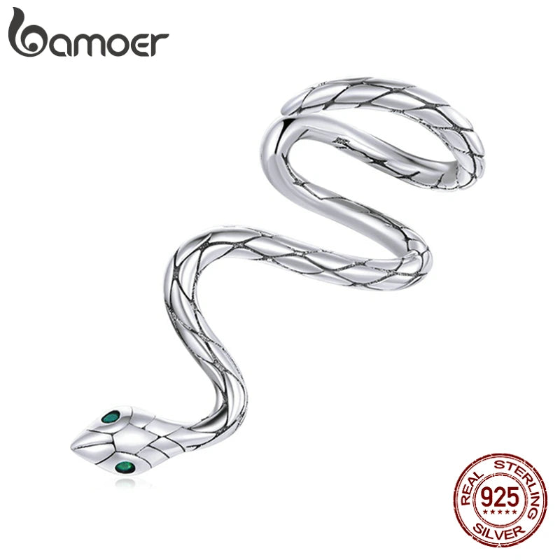 925 Sterling Silver Magical Snake Earring Clip Hoop for Women and Men