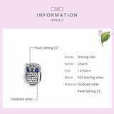 925 Sterling Silver Shining Owl Charm for DIY Jewelry