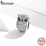 925 Sterling Silver Shining Owl Charm for DIY Jewelry