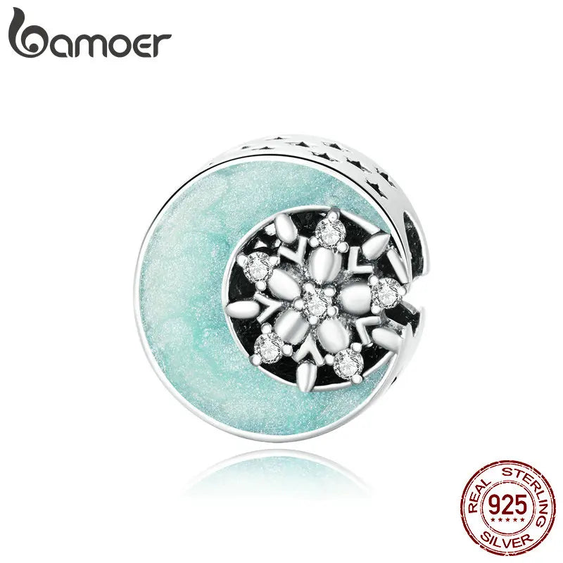 925 Silver Snow & Moonlight Charm Stopper for Bracelet SCC1653