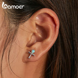 Vintage Ankh Cross Earrings Platinum Studs for Women