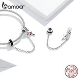 925 Silver Winged Cross Safety Chain Charm for Bracelets