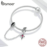 925 Silver Winged Cross Safety Chain Charm for Bracelets