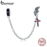 925 Silver Winged Cross Safety Chain Charm for Bracelets
