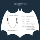 925 Silver Winged Cross Safety Chain Charm for Bracelets