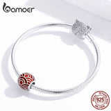 925 Silver Red Wave Round Beads Enamel Charm for Bracelet BSC133