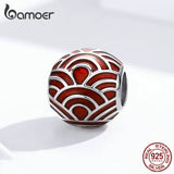 925 Silver Red Wave Round Beads Enamel Charm for Bracelet BSC133