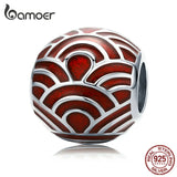 925 Silver Red Wave Round Beads Enamel Charm for Bracelet BSC133