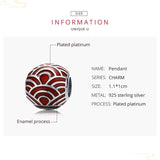 925 Silver Red Wave Round Beads Enamel Charm for Bracelet BSC133
