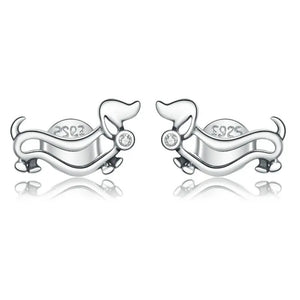 925 Silver Puppy Stud Earrings Plated Platinum Women Silver Jewelry